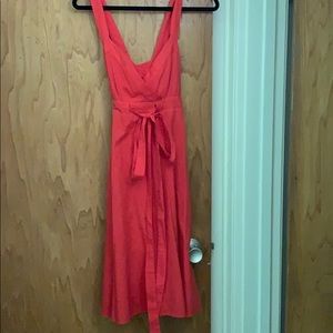 Anthropologie maeve red cotton faux wrap dress